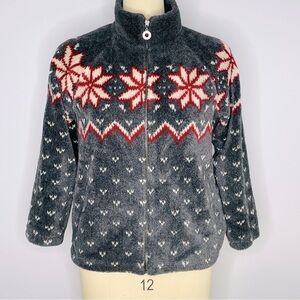 Barrage Collection Fleece Jacket Top Cardigan Fair Isle Woman Snowflake- Size L